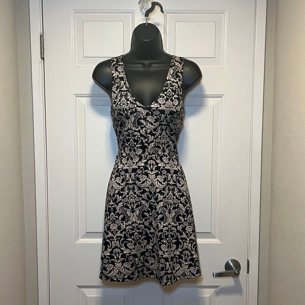 Ornamental Navy/Black Mini Soater Knit Stretch Dress Bodycon Sexy Flirty S